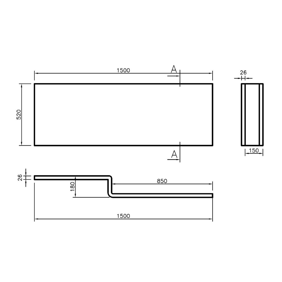 Leda L Shape Right Hand Shower Bath 1500 X 850