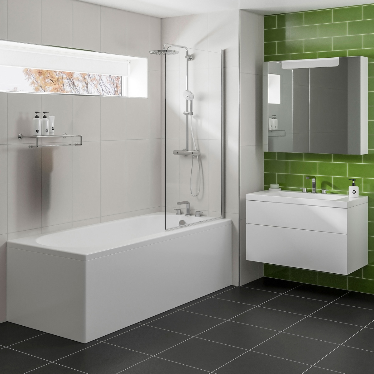 Trojan Cascade Single Ended 14 Jet Whirlpool Bath 1700 x 750mm with LED Light, In Line Heater & Bath Waste