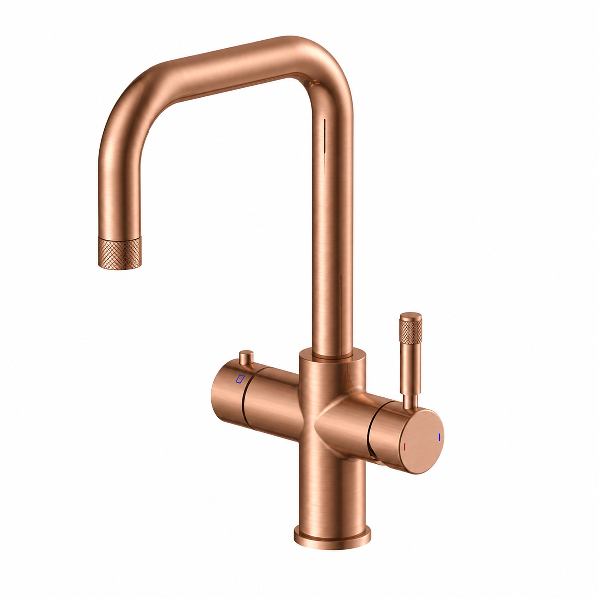 Amara 4 in 1 Instant Boiling Water Knurled Kitchen Mixer Tap Brushed Copper with Boiler & Filter