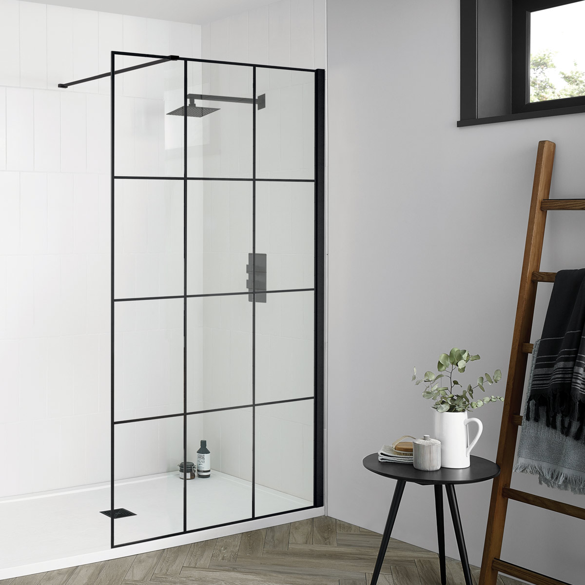 Aquadart Matrix 8mm Wet Room Glass Shower Panel Matt Black 800mm