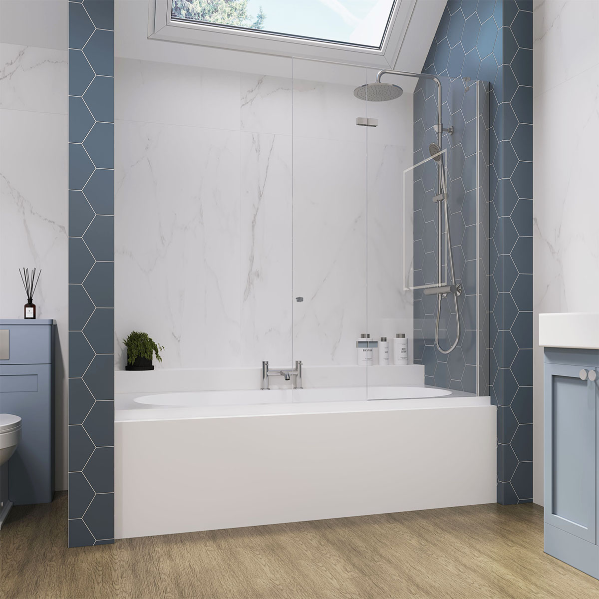 Athena 6mm Two Panel In Fold Bath Screen Polished Silver Right Hand