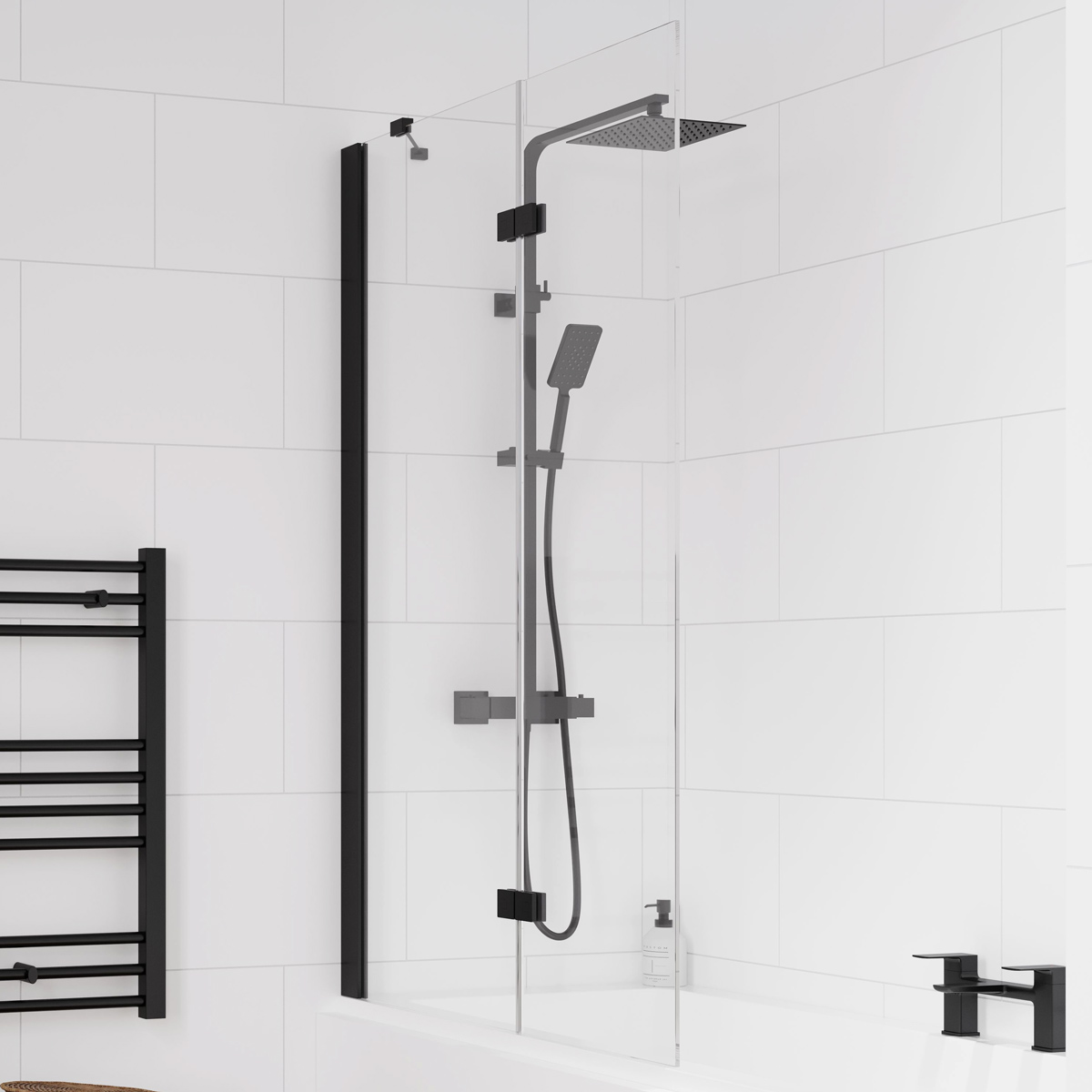 Athena 6mm Two Panel In Fold Bath Screen Matt Black Left Hand