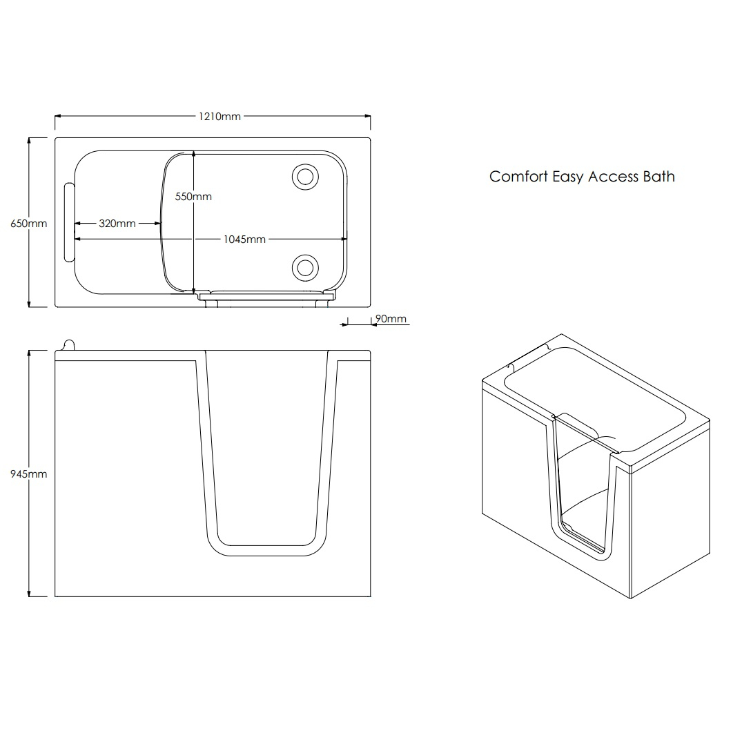 Trojan Bathe Easy Comfort Walk In Bath 1210 x 650 Right Hand