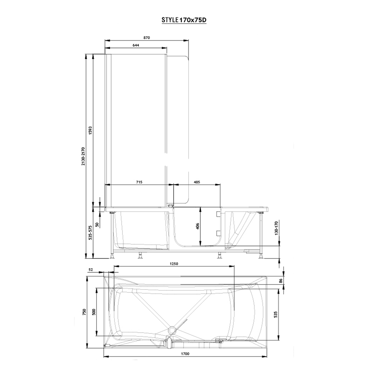 Trojan Bathe Easy Style Walk In Bath 1700 x 750 Left Hand