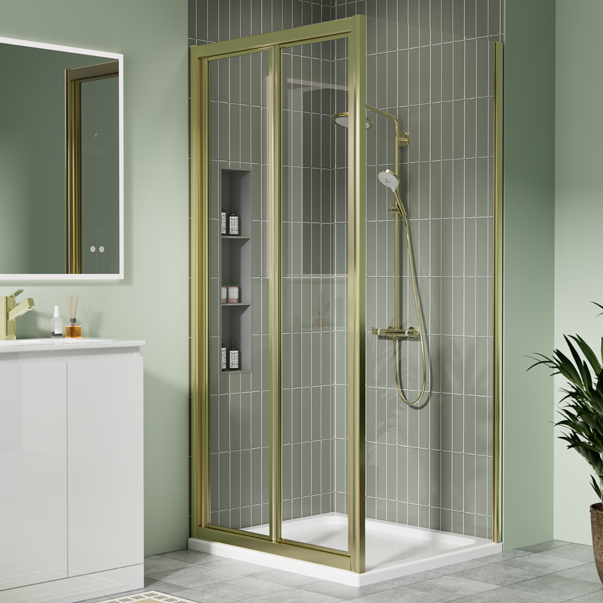 Coral 6mm Bifold Shower Door Brushed Brass 760mm