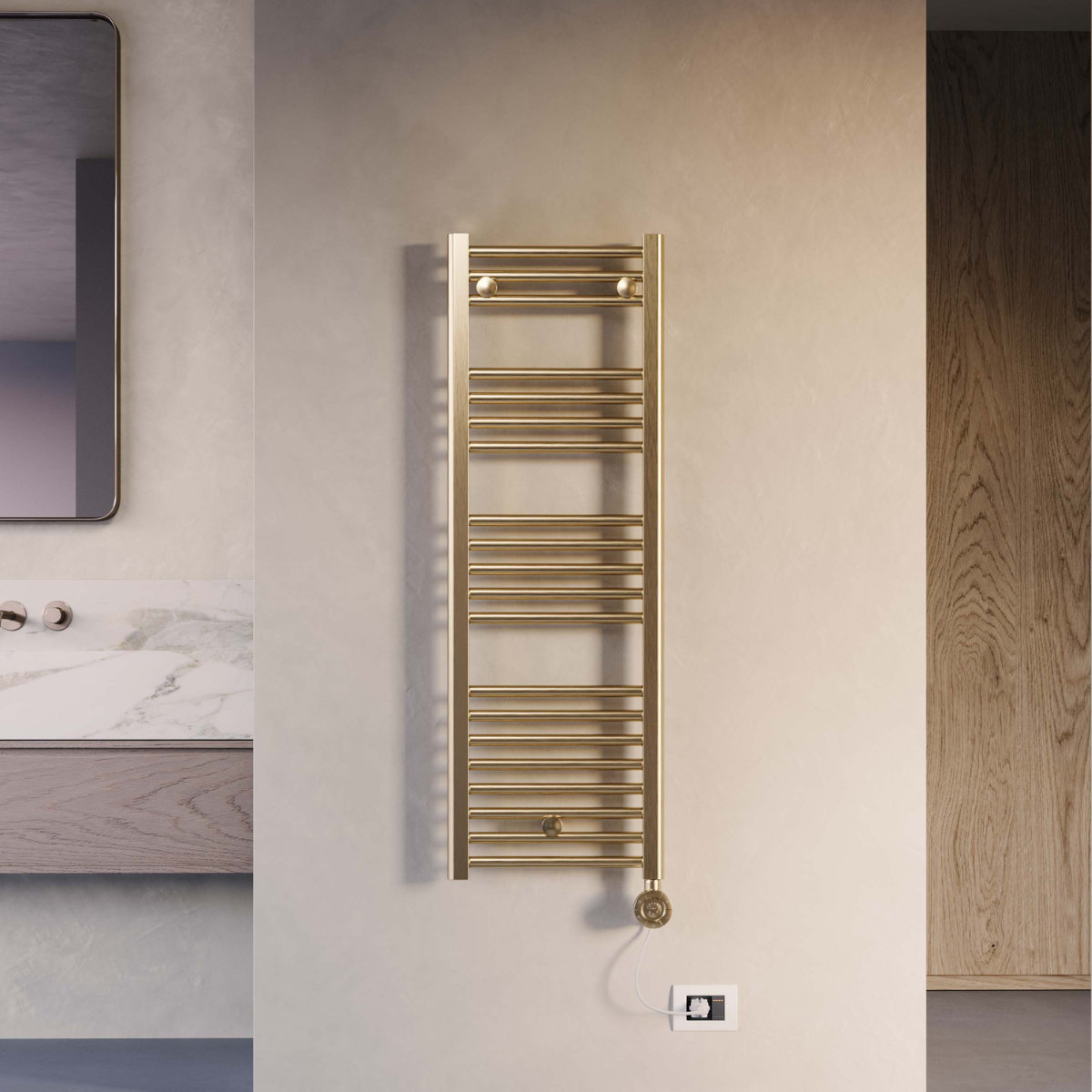 Silea Straight Heated Electric Towel Rail Brushed Brass 500 x 1600mm