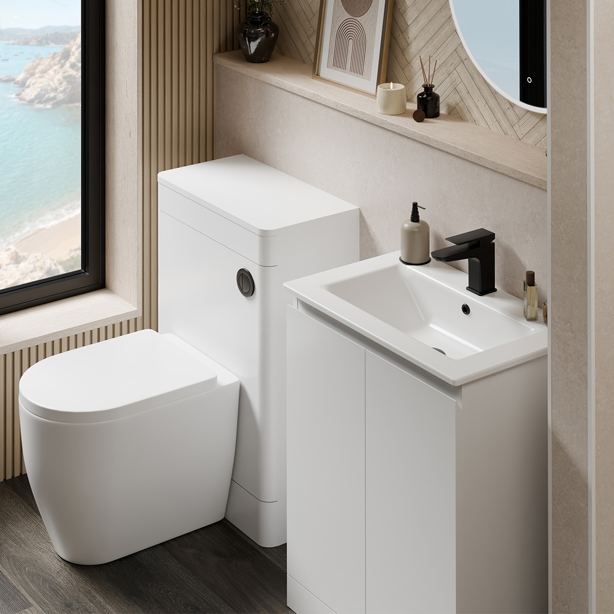 Caspian 100% Waterproof Floorstanding Vanity Unit & Basin White Gloss 600mm