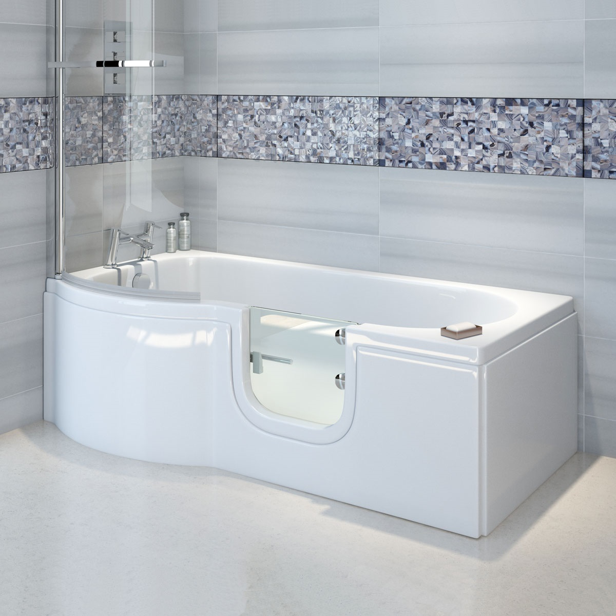 Trojan Bathe Easy | P Shape Walk In Shower Bath | 1675 x 850 | Right Hand