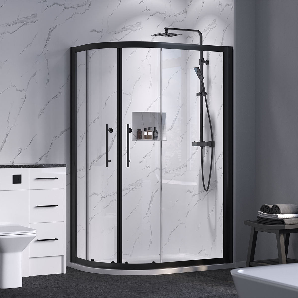 Coral 6mm Offset Quadrant Shower Enclosure Matt Black 1000 x 900mm