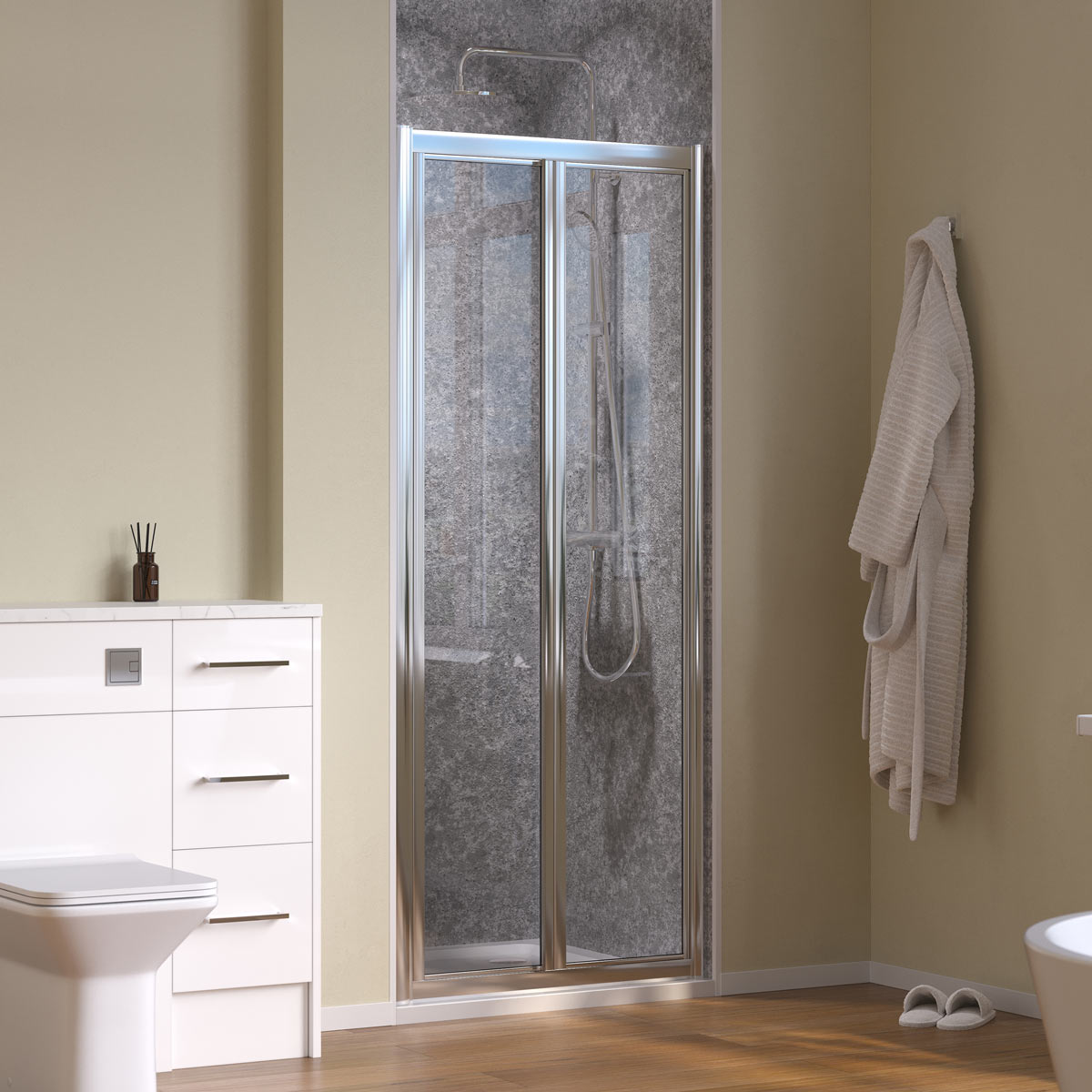 Coral 6mm Chrome Bifold Shower Door with Optional Side Panel & Tray