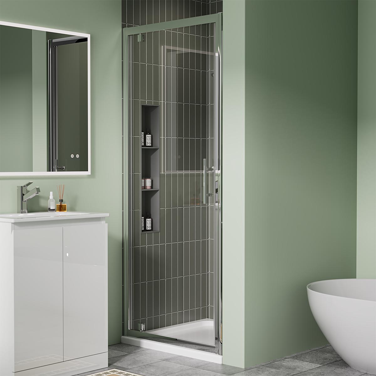 Coral 6mm Chrome Pivot Shower Door with Optional Tray