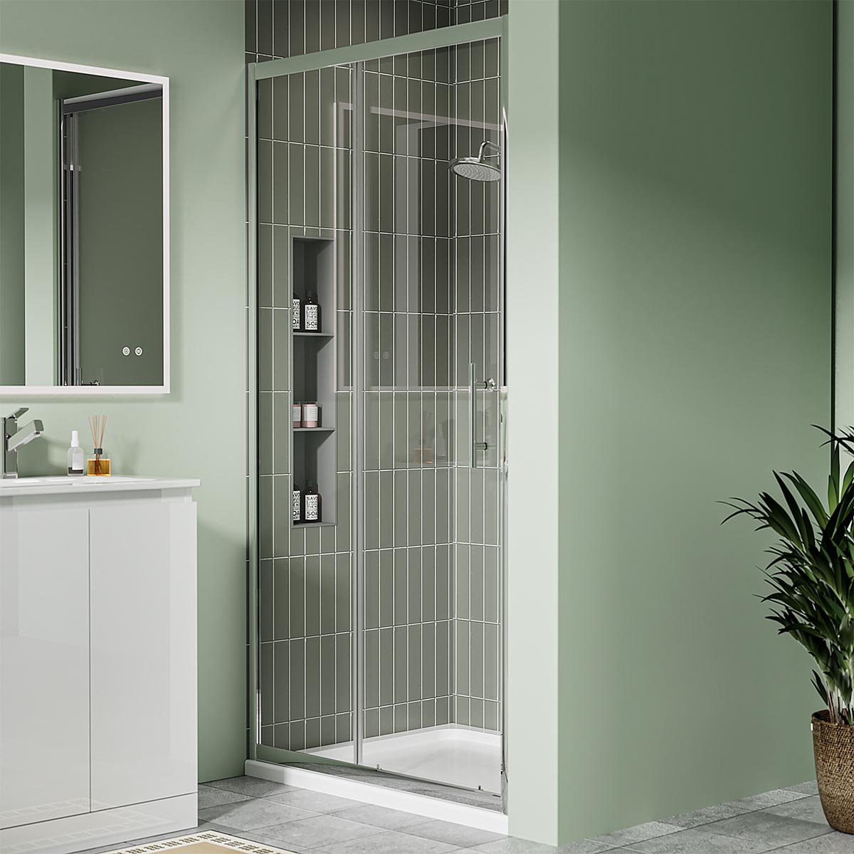 Coral 6mm Chrome Sliding Shower Door with Optional Side Panel & Tray