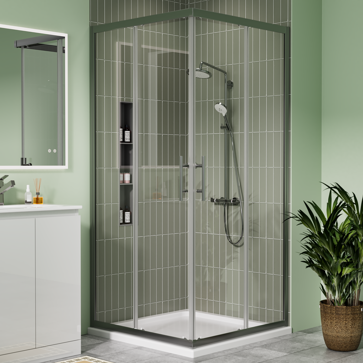 Coral 6mm Corner Entry Shower Enclosure Gunmetal 760 x 760mm