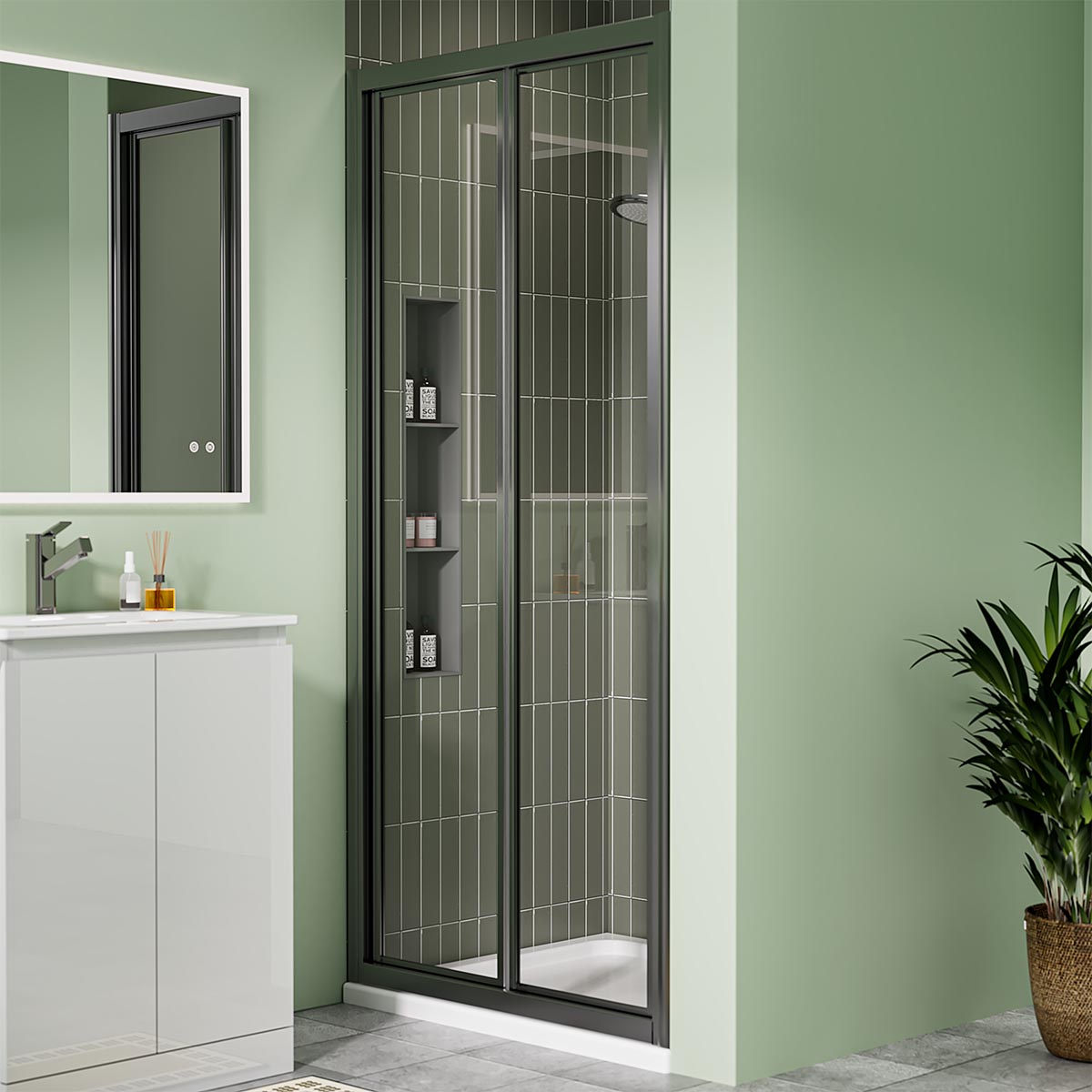 Coral 6mm Gunmetal Bifold Shower Door with Optional Side Panel & Tray