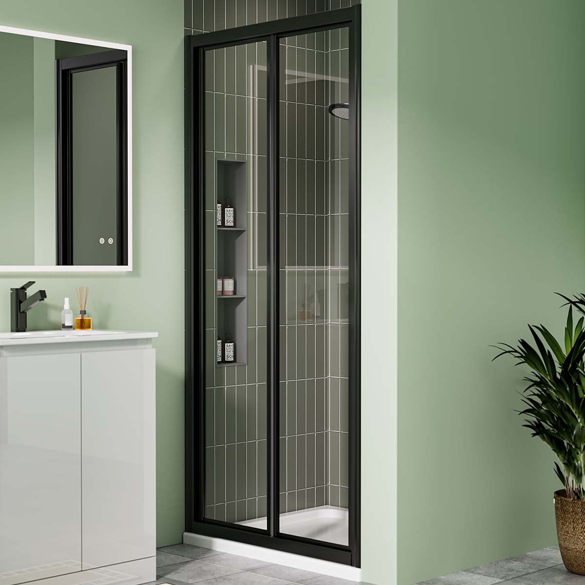 Coral 6mm Matt Black Bifold Shower Door with Optional Side Panel & Tray