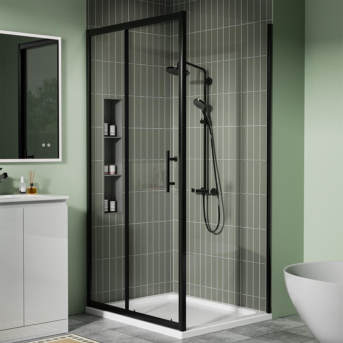 Coral 6mm Matt Black Sliding Shower Door with Optional Side Panel & Tray