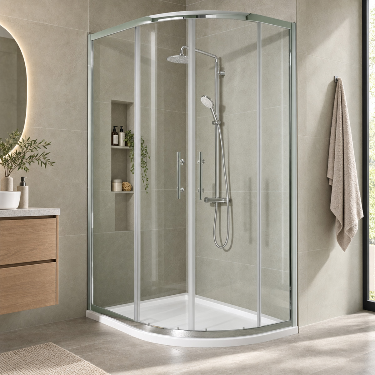 Coral 6mm Offset Quadrant Shower Enclosure Chrome 900 x 760mm