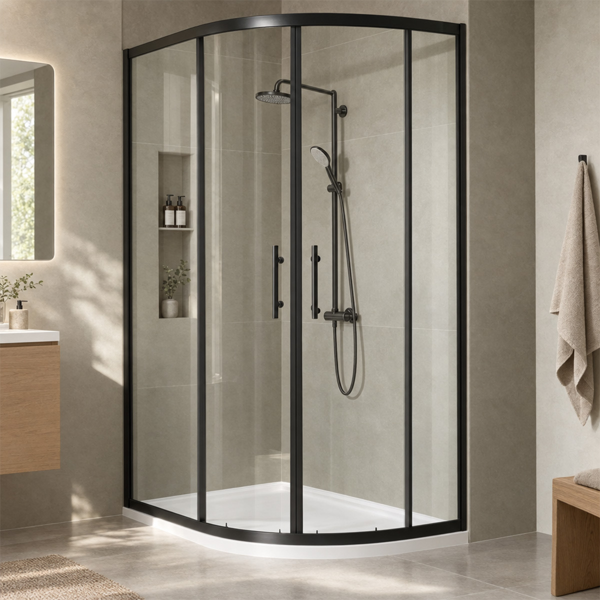 Coral 6mm Offset Quadrant Shower Enclosure Matt Black 1200 x 800mm