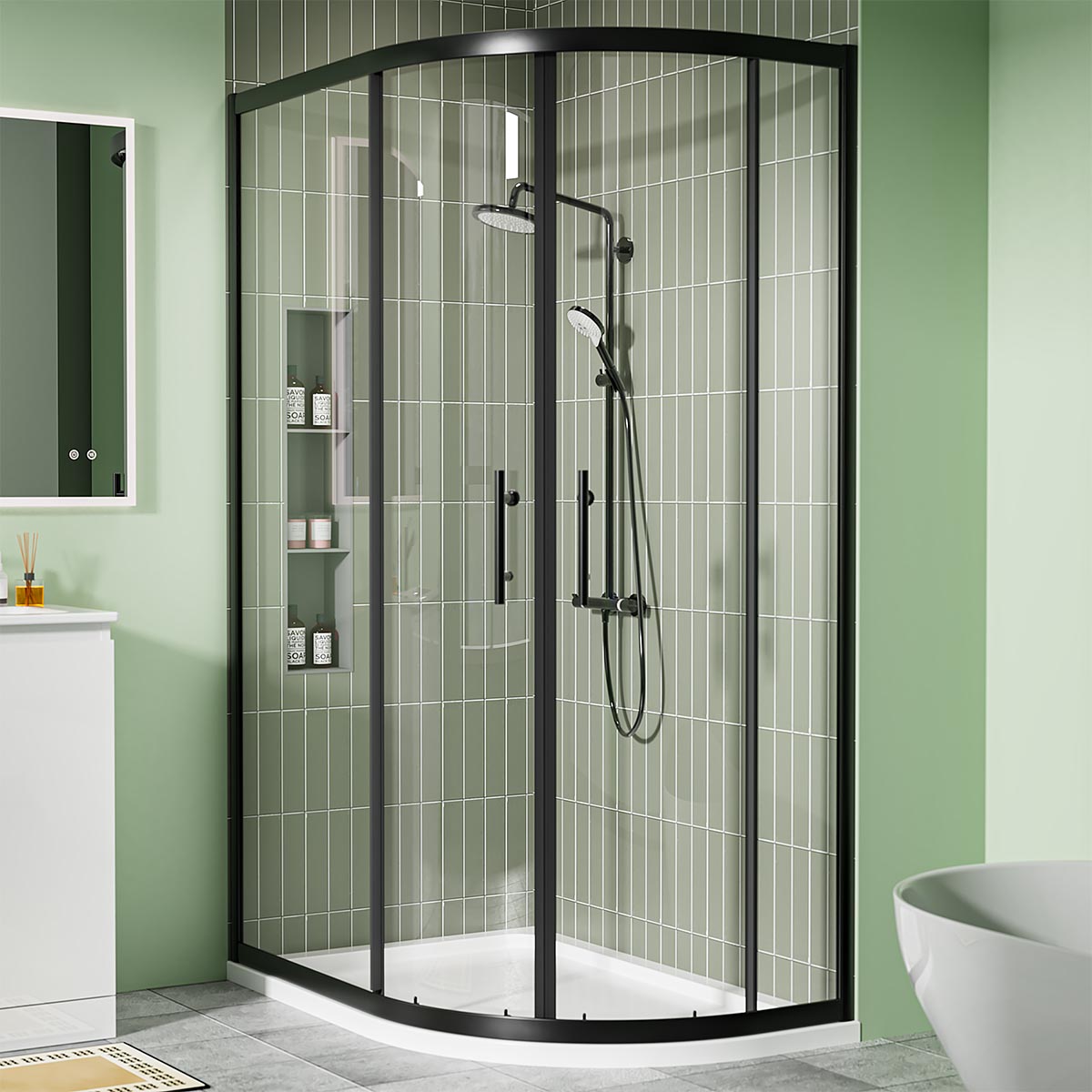 Coral 6mm Offset Quadrant Shower Enclosure Matt Black