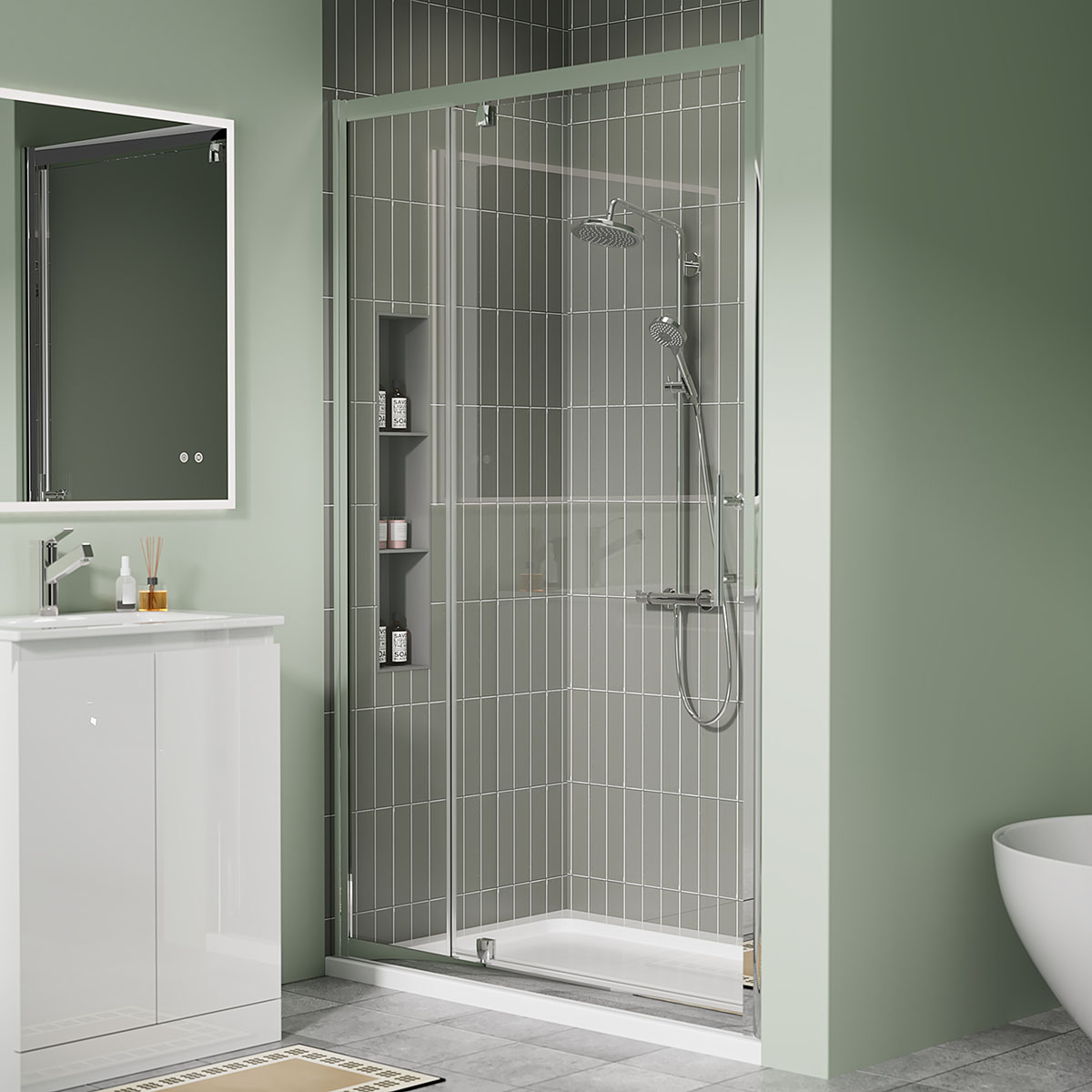 Coral 6mm Pivot Shower Door Chrome 1200mm