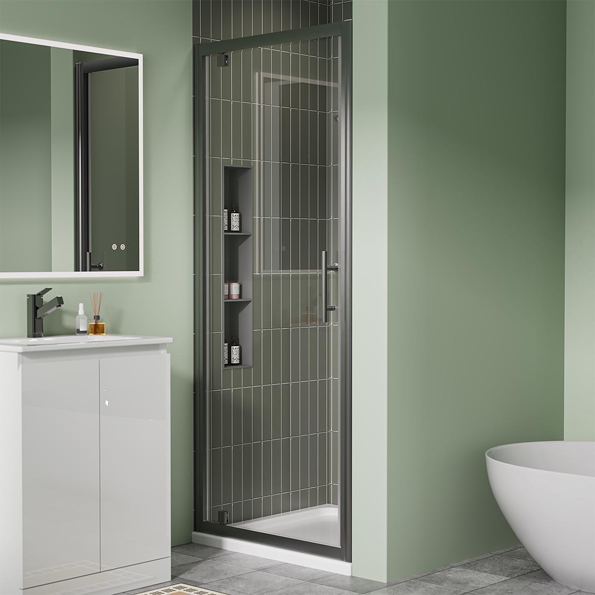 Coral 6mm Pivot Shower Door Gunmetal 1100mm