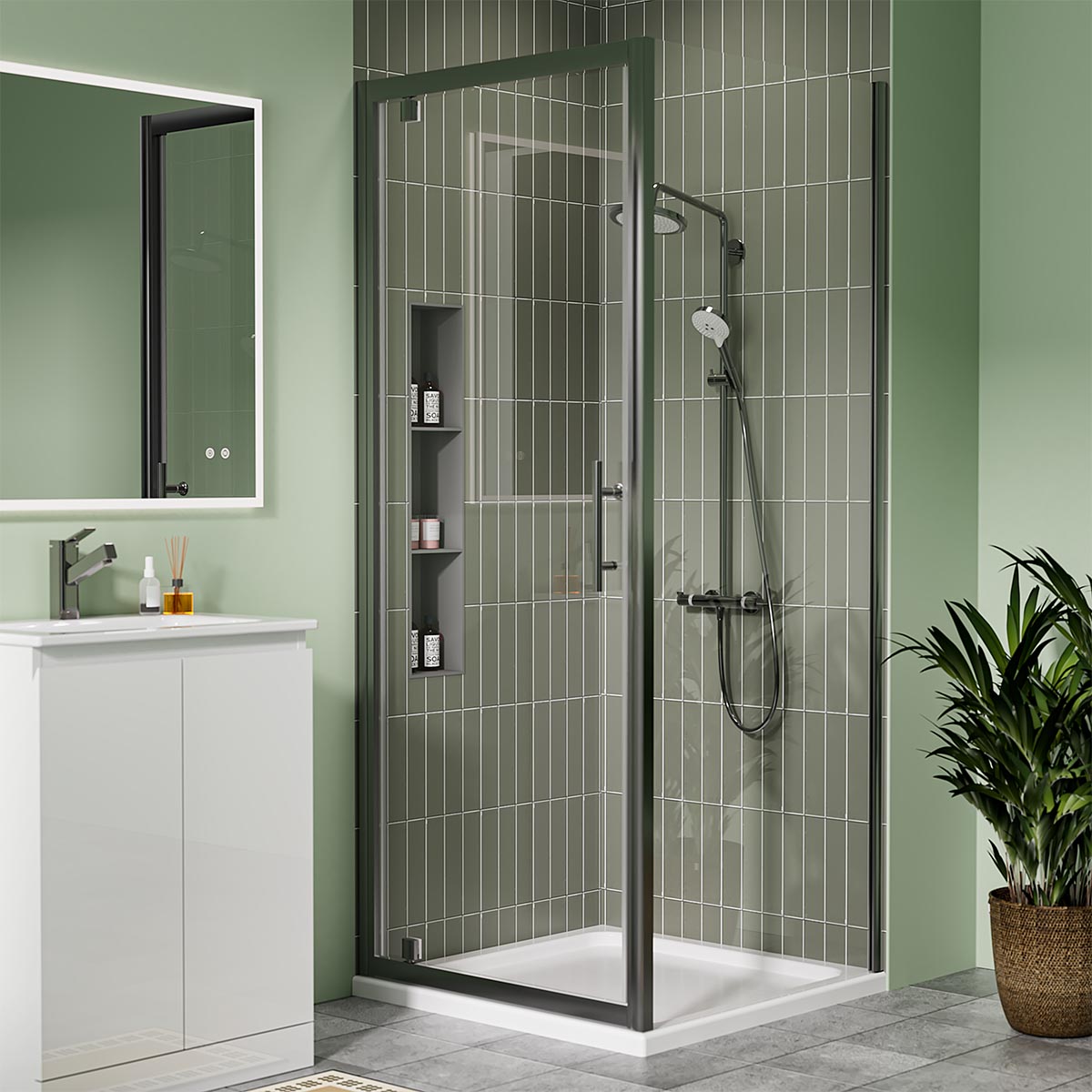 Coral 6mm Pivot Shower Door Gunmetal 1100mm