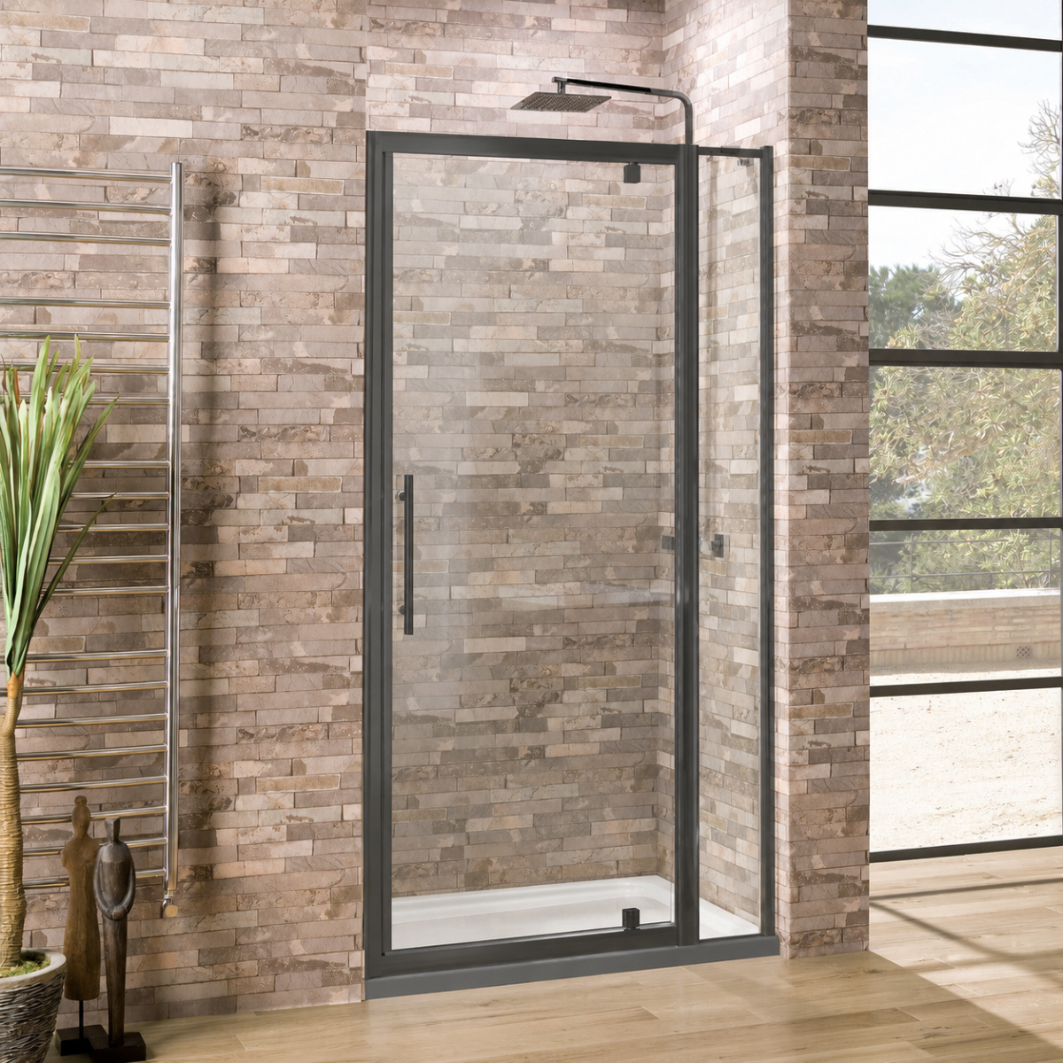 Coral 6mm Pivot Shower Door Gunmetal 1200mm