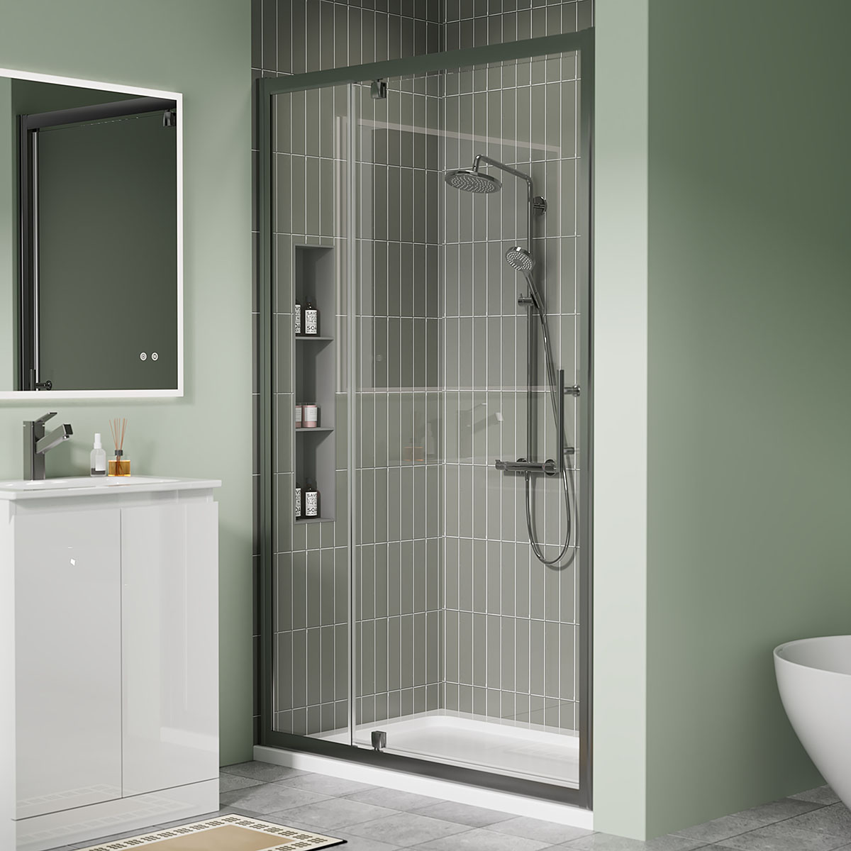 Coral 6mm Pivot Shower Door Gunmetal 1200mm