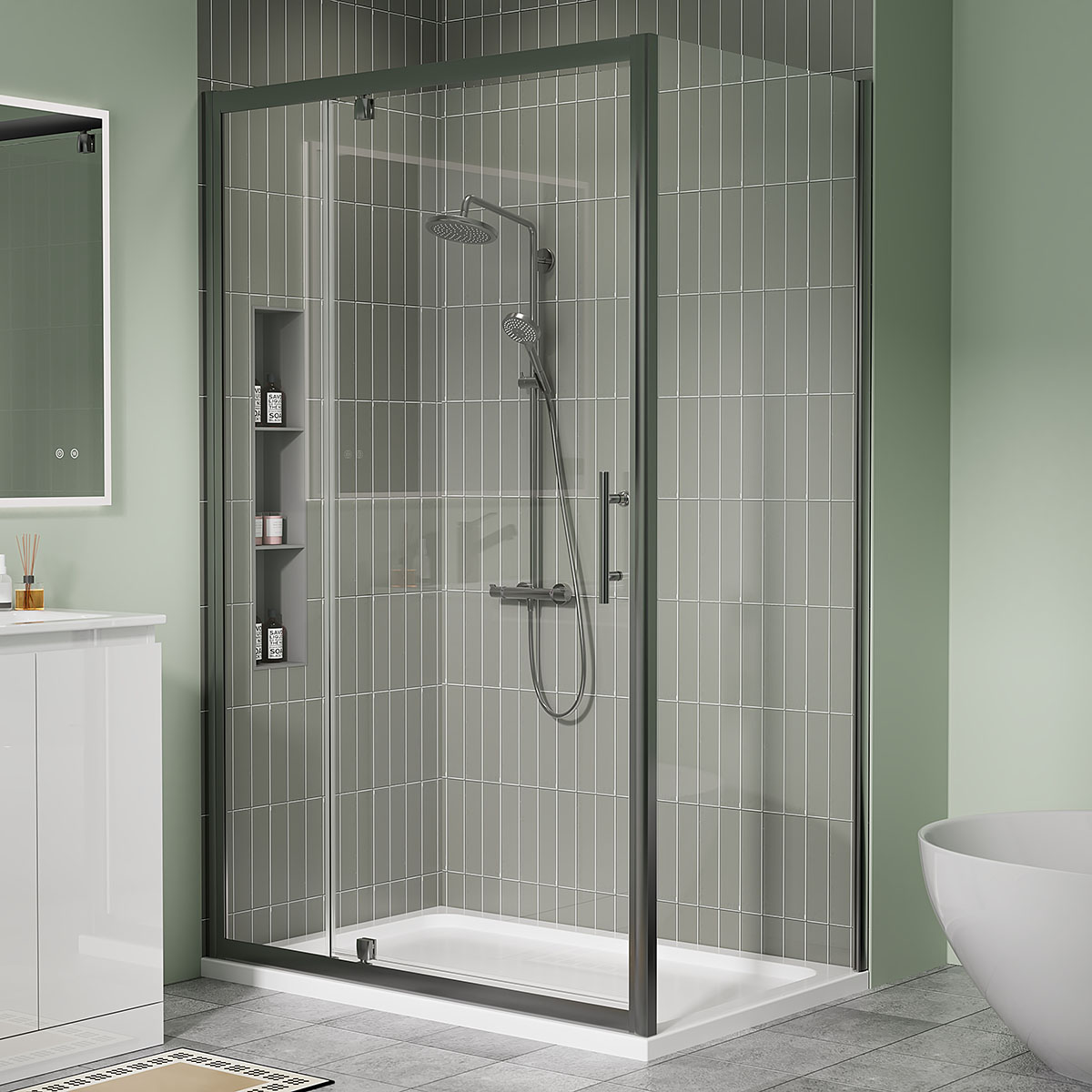 Coral 6mm Pivot Shower Door Gunmetal 1200mm