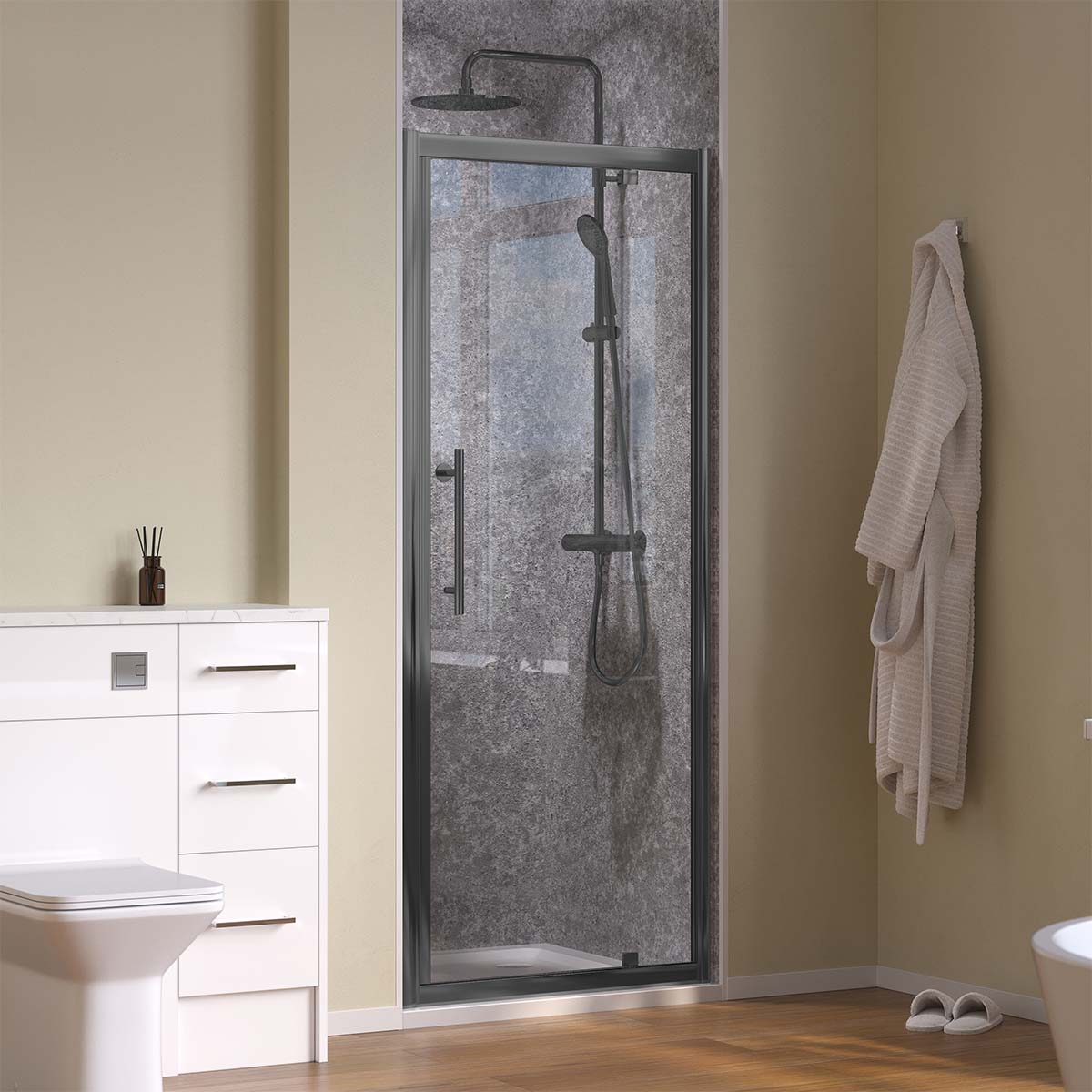 Coral 6mm Pivot Shower Door Gunmetal 760mm