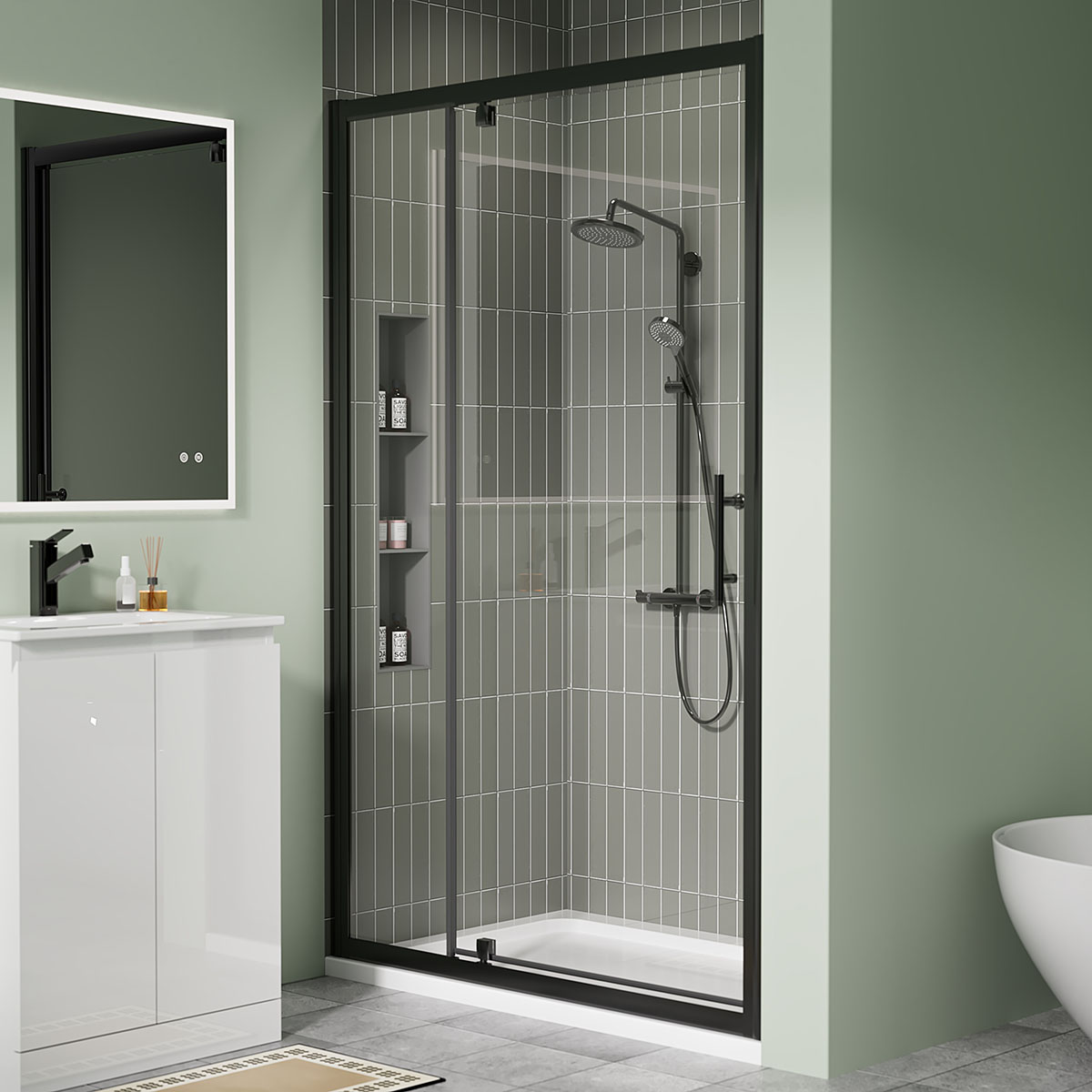 Coral 6mm Pivot Shower Door Matt Black 1100mm