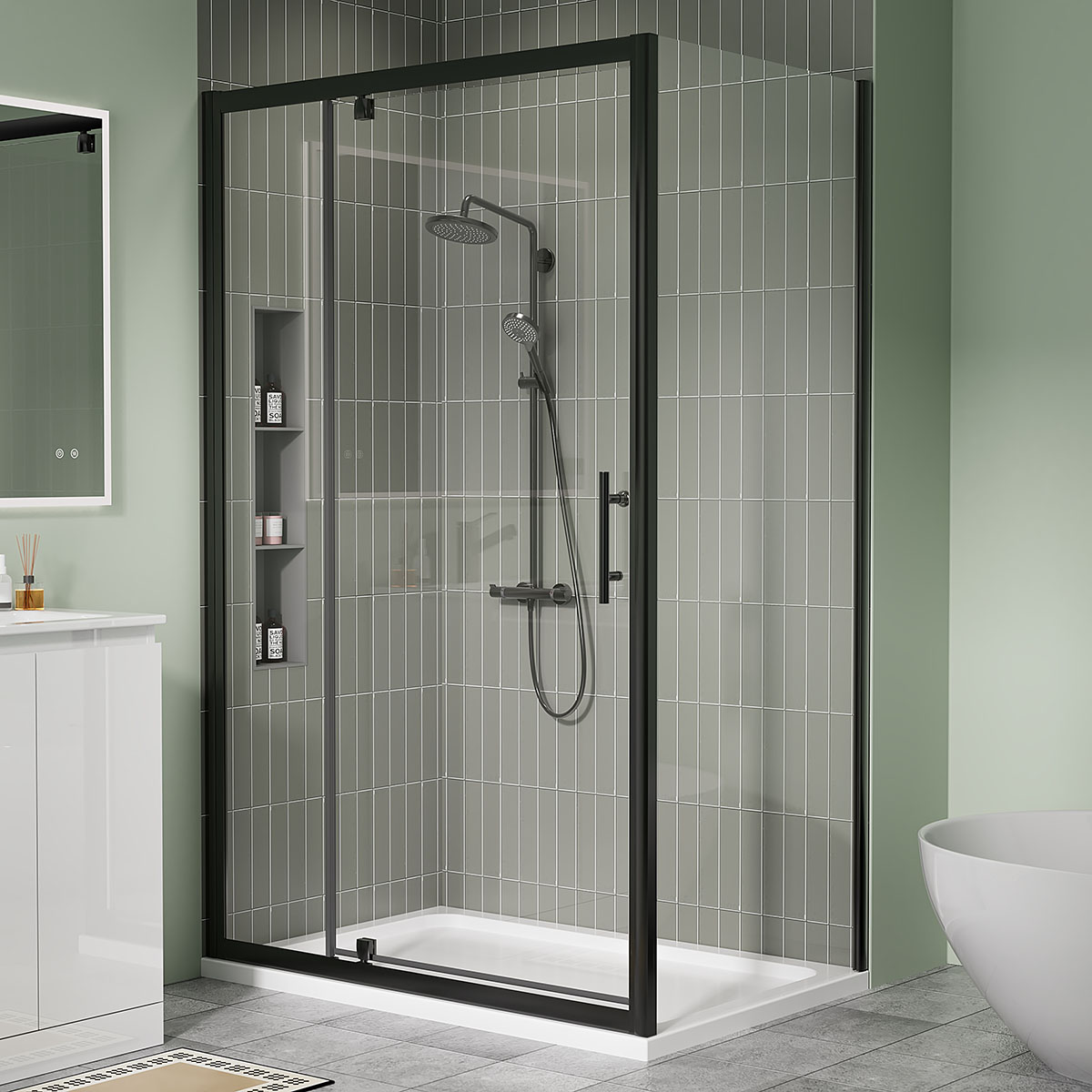 Coral 6mm Pivot Shower Door Matt Black 1100mm