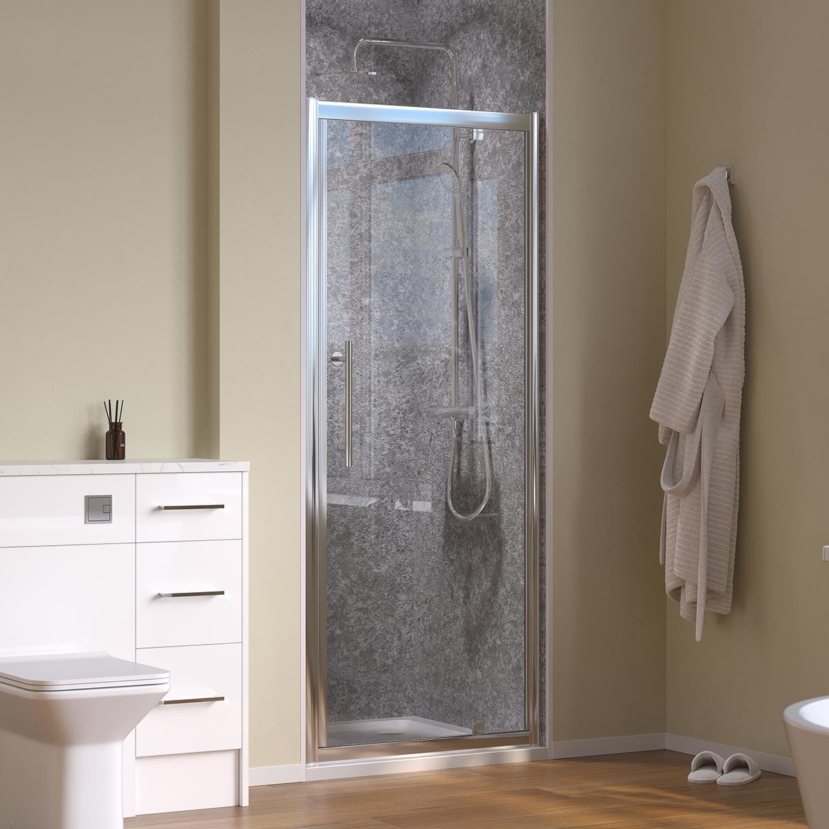 Coral 6mm Pivot Shower Door Chrome 760mm