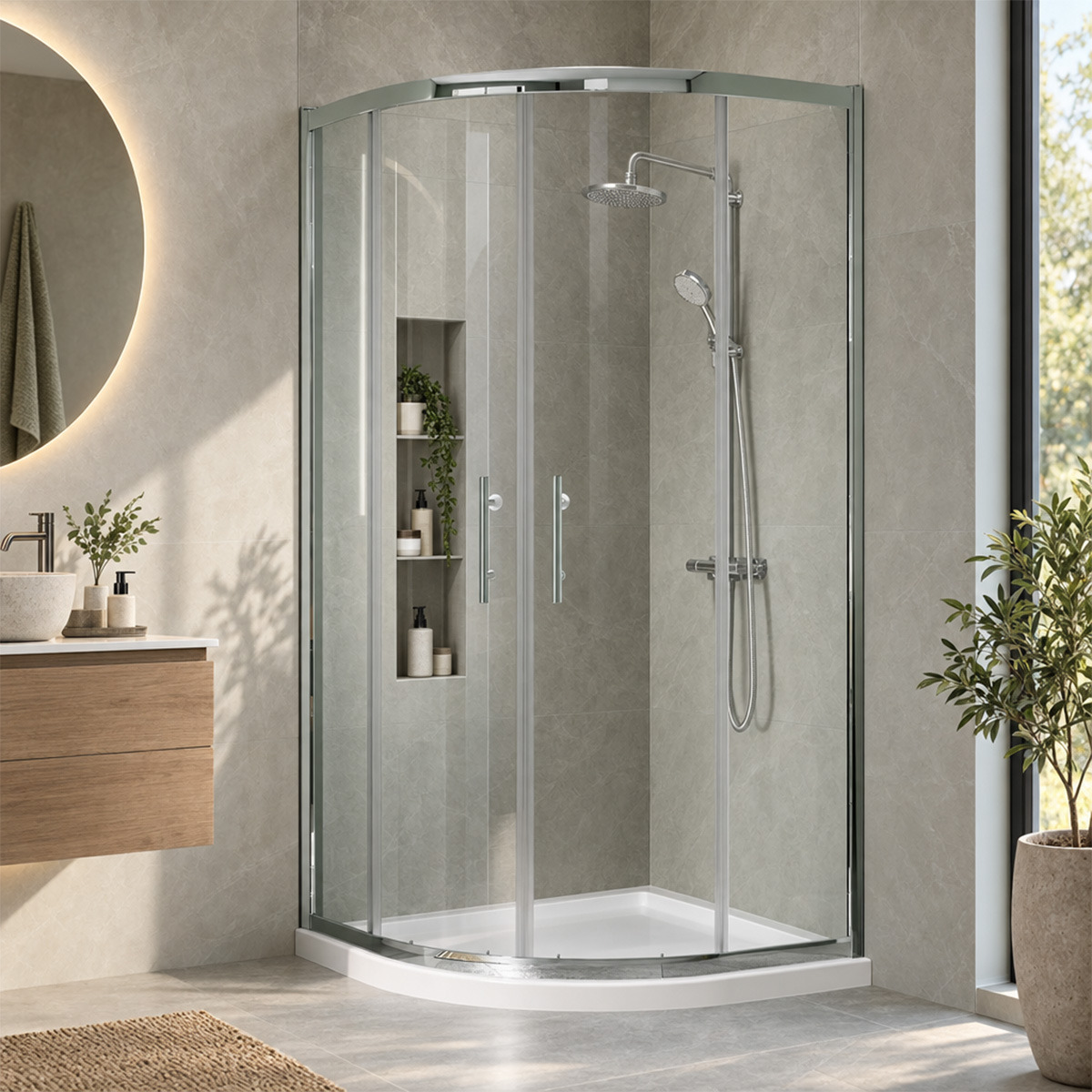 Coral 6mm Quadrant Shower Enclosure Chrome 900 x 900mm