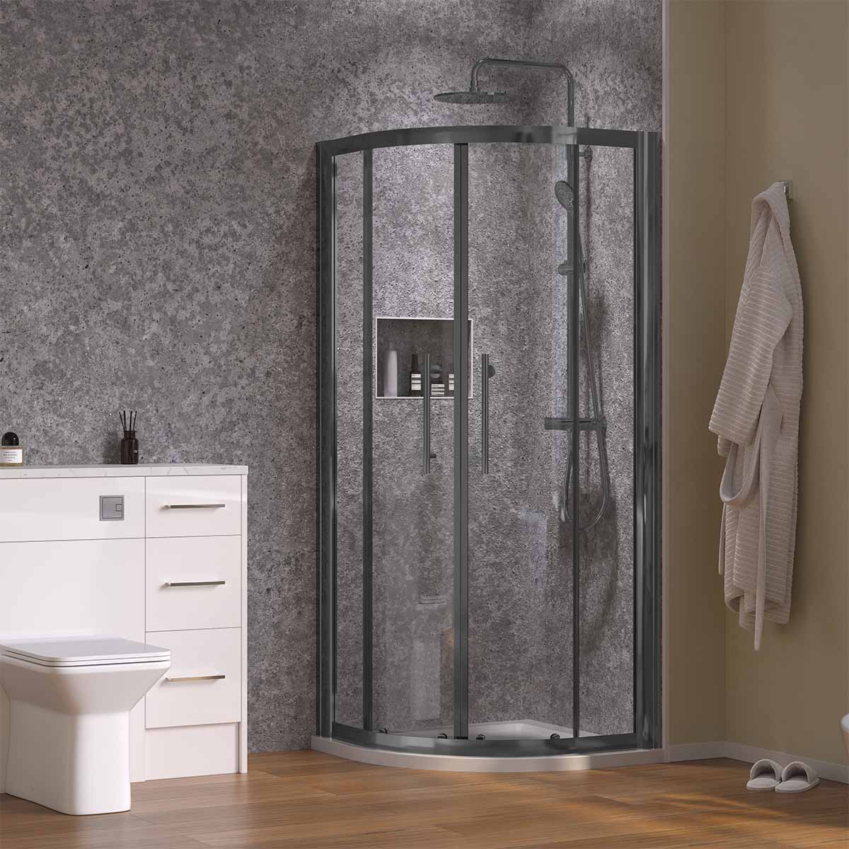 Coral 6mm Quadrant Shower Enclosure Gunmetal 900 x 900mm