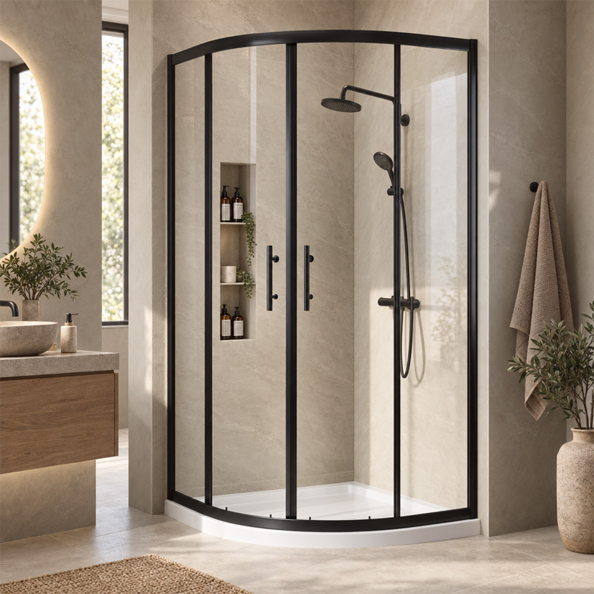Coral 6mm Quadrant Shower Enclosure Matt Black 800 x 800mm
