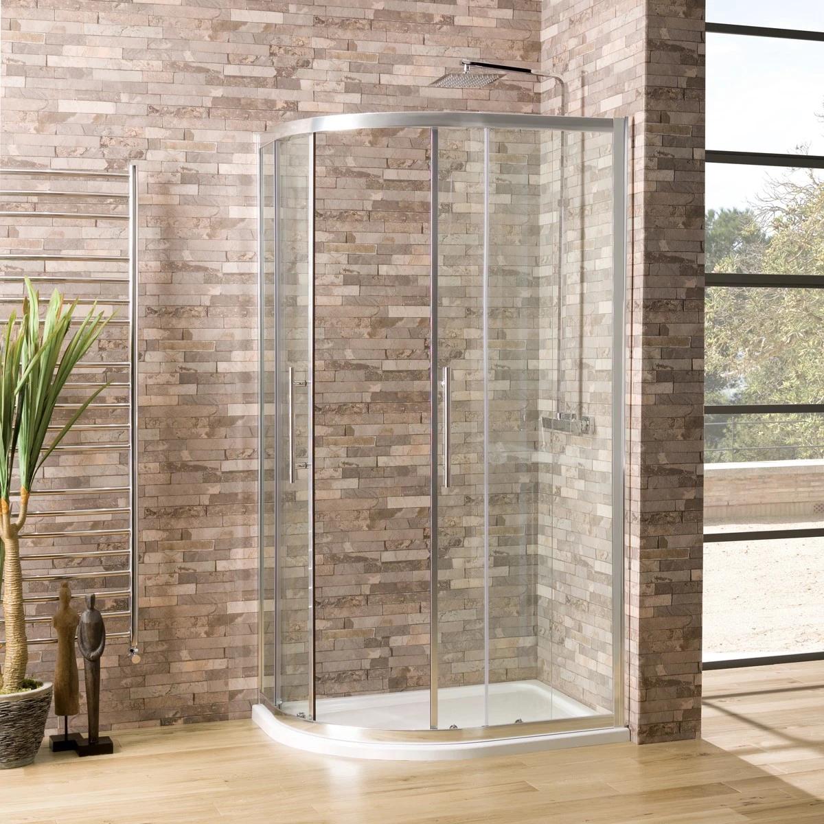 Coral 6mm Quadrant Shower Enclosure with Shower Tray & Cover Strips Silver 1400x760 Left Hand