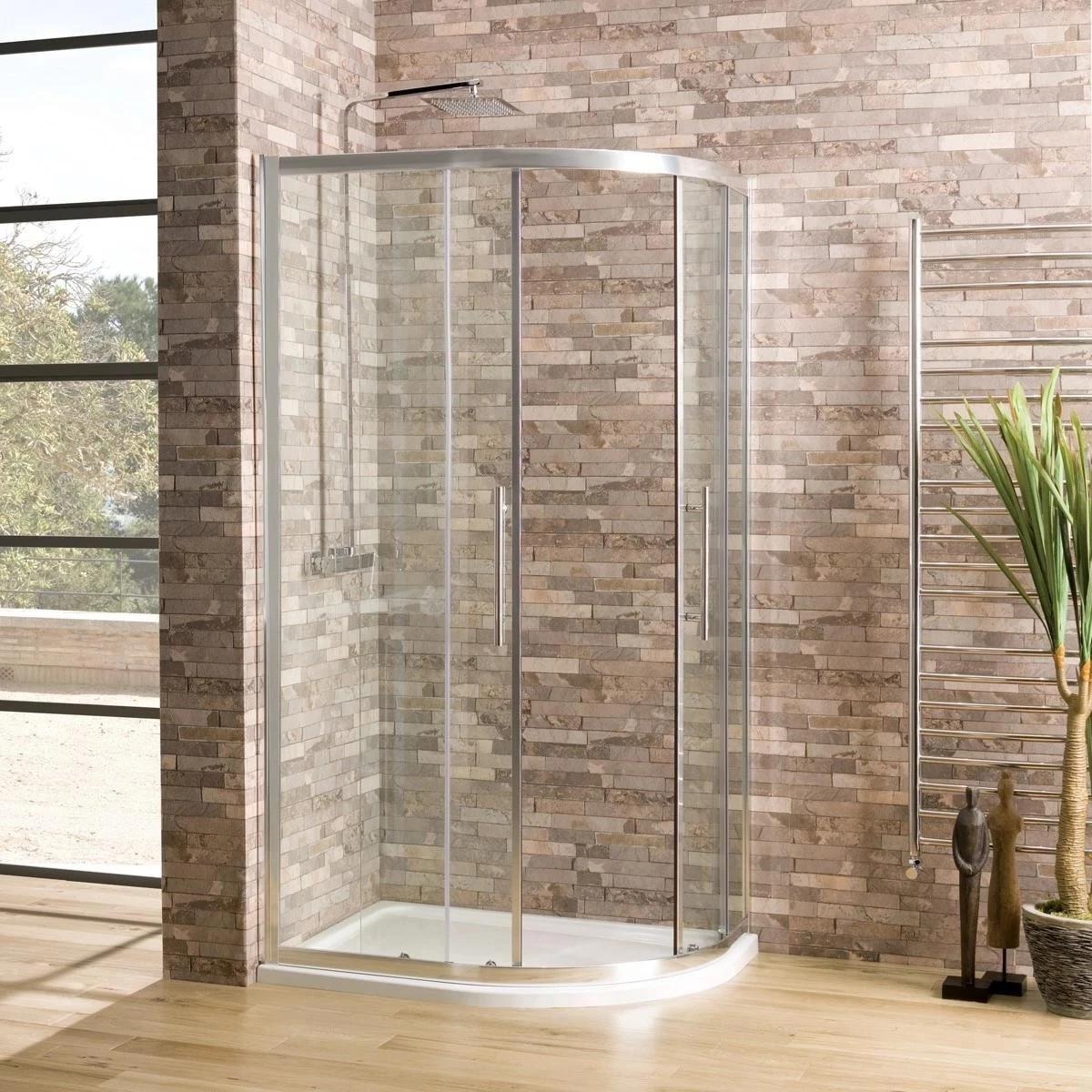 Coral 6mm Quadrant Shower Enclosure with Shower Tray & Cover Strips Silver 1400x760 Right Hand