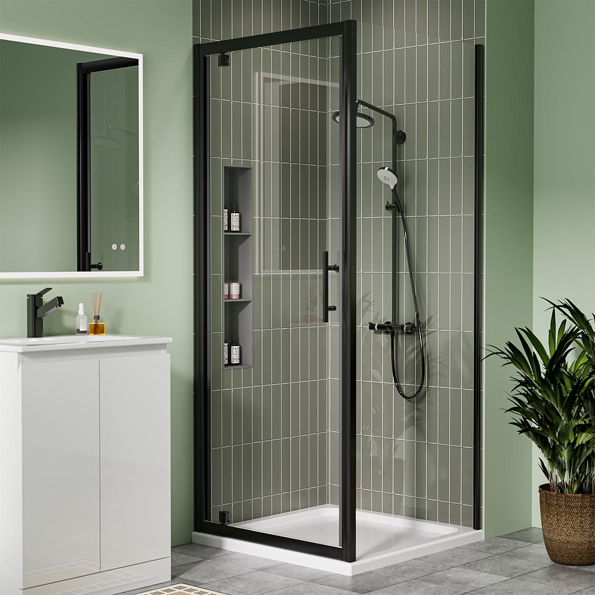 Coral 6mm Shower Enclosure Side Panel Matt Black 1000mm