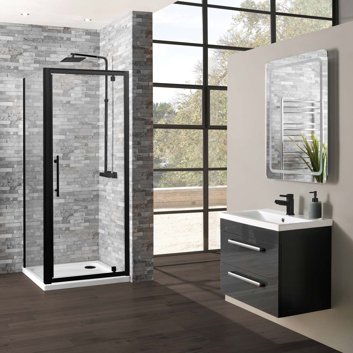 Coral 6mm Shower Enclosure Side Panel Matt Black 700mm