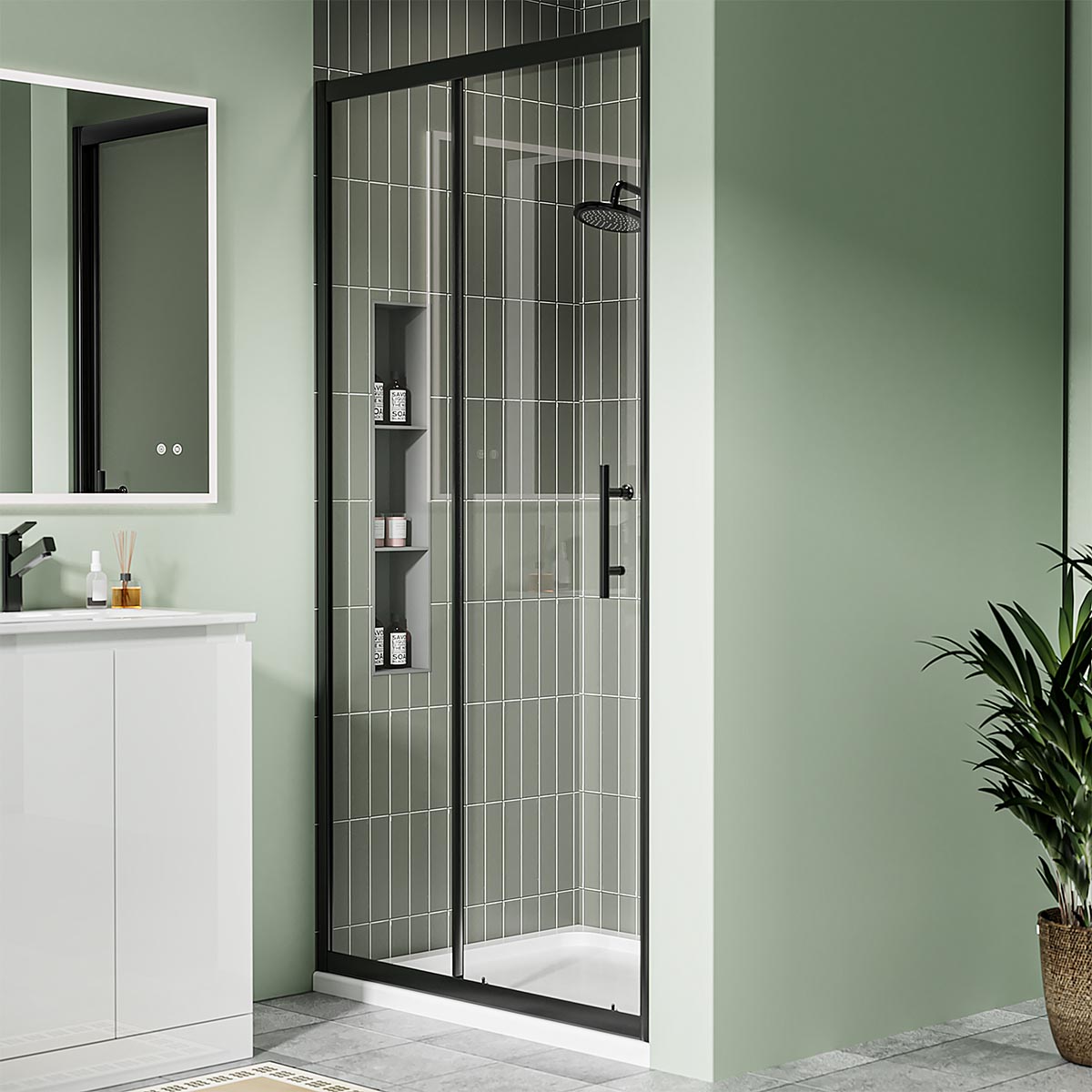 Coral 6mm Sliding Shower Door Matt Black 1400mm