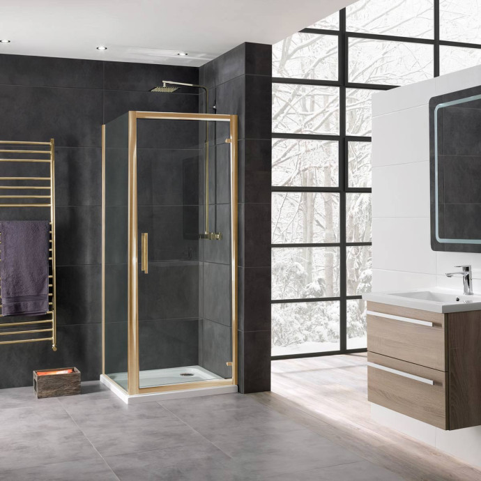 Coral 8mm Hinged Shower Door Brushed Brass 1000mm Lifestyle