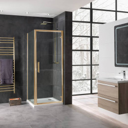 Coral 8mm Hinged Shower Door Brushed Brass 760mm