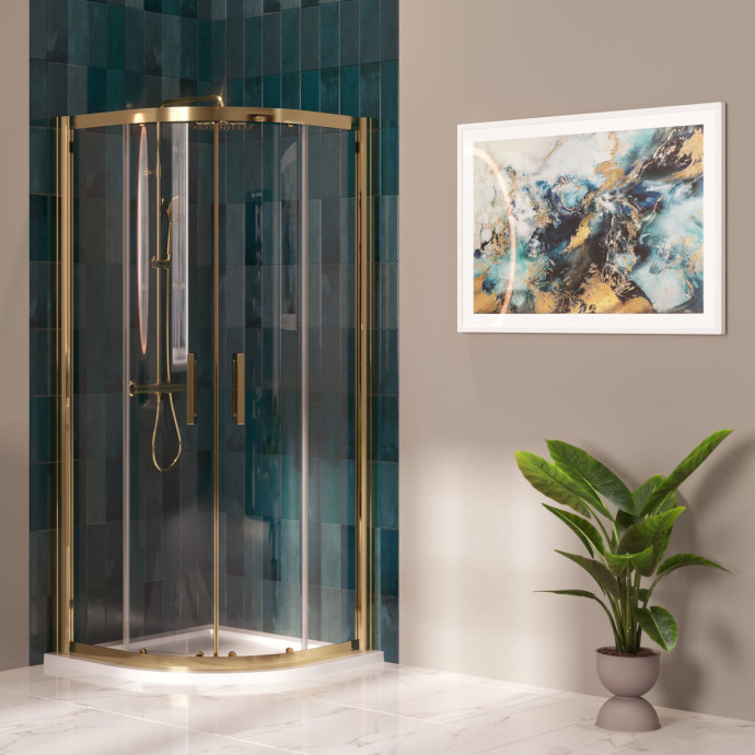 Coral 8mm Quadrant Shower Enclosure Brushed Brass 900 x 900mm Lifestyle
