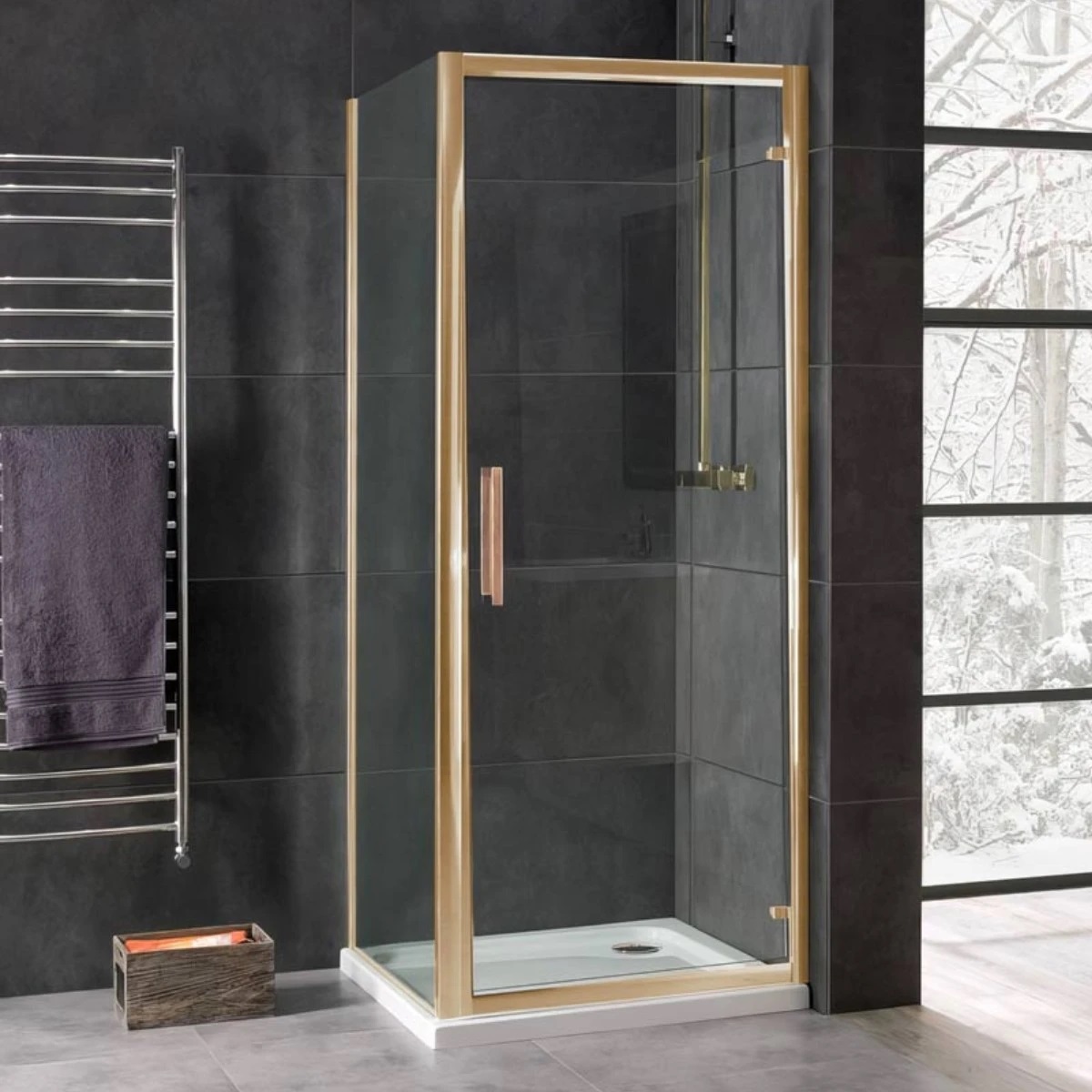 Coral 8mm Shower Enclosure Side Panel Brushed Brass 900mm Lifestyle