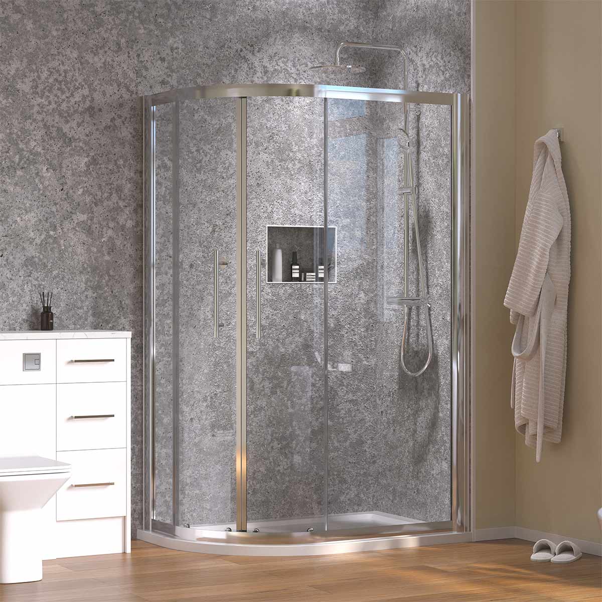 Coral 6mm Classic Quadrant Shower Enclosure with Shower Tray 1400 x 760mm Left Hand