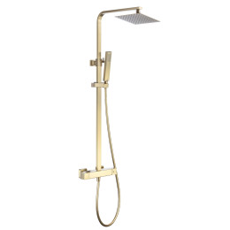 Cube Cool Touch Thermostatic Dual Function Bar Valve Shower System with Fixed Shower Head Brushed Brass