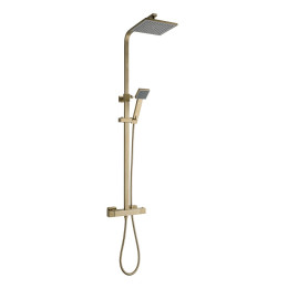 Cube Thermostatic Dual Function Diverter Bar Valve Shower System with Fixed Shower Head Brushed Brass