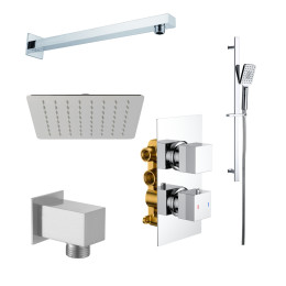 Cube Square Thermostatic Dual Function Concealed Shower Valve System Chrome
