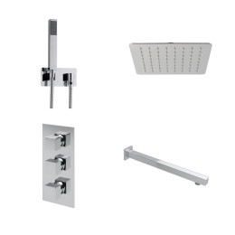 Globe Thermostatic Twin Outlet Triple Concealed Shower Valve System Chrome